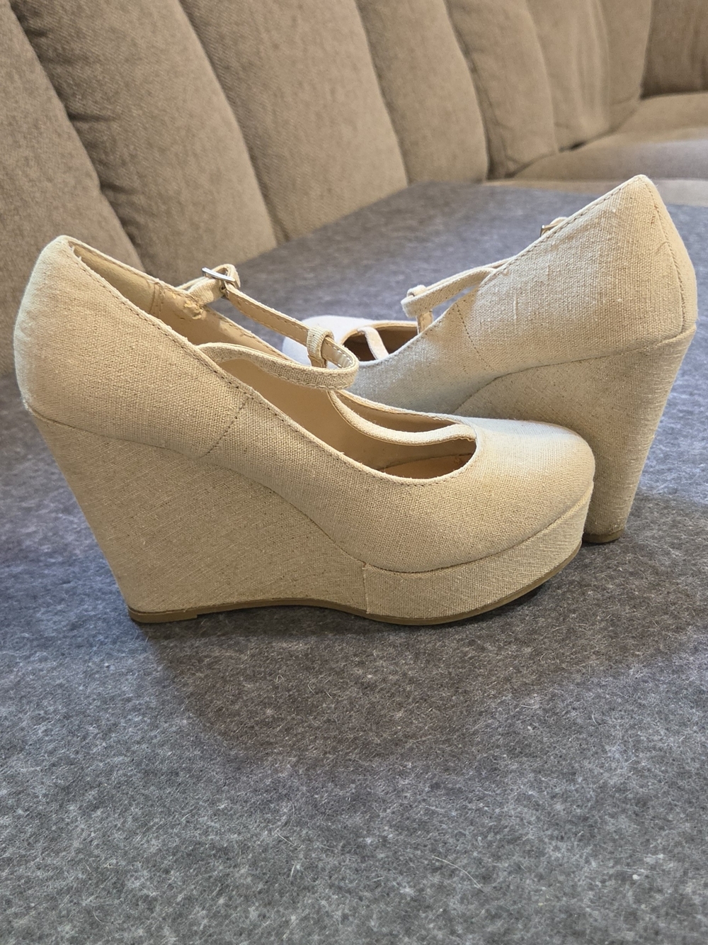 Soda Cream T-Strap Platform Wedge Heels - Picture 8 of 10